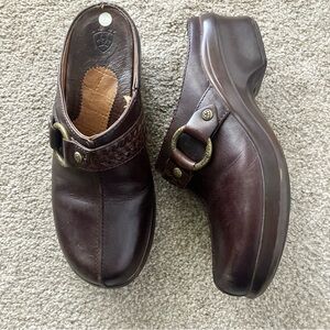 ARIAT Brown Leather Buckle Slip-On Clogs Mules Size 7